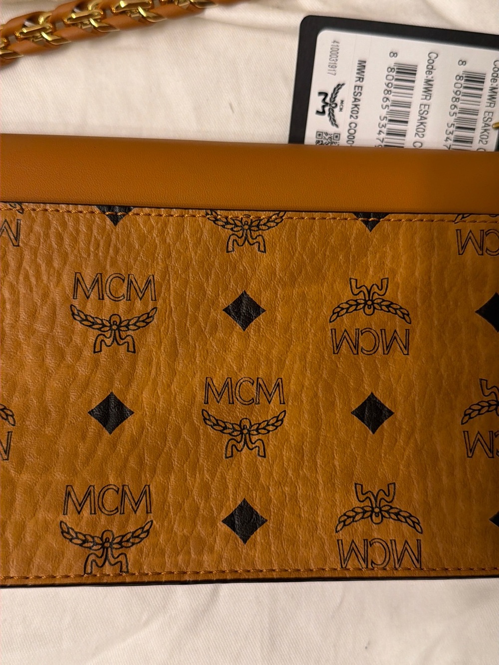 MCM Tan Visetos Crossbody Bag with Gold Chain Strap - Picture 3 of 12